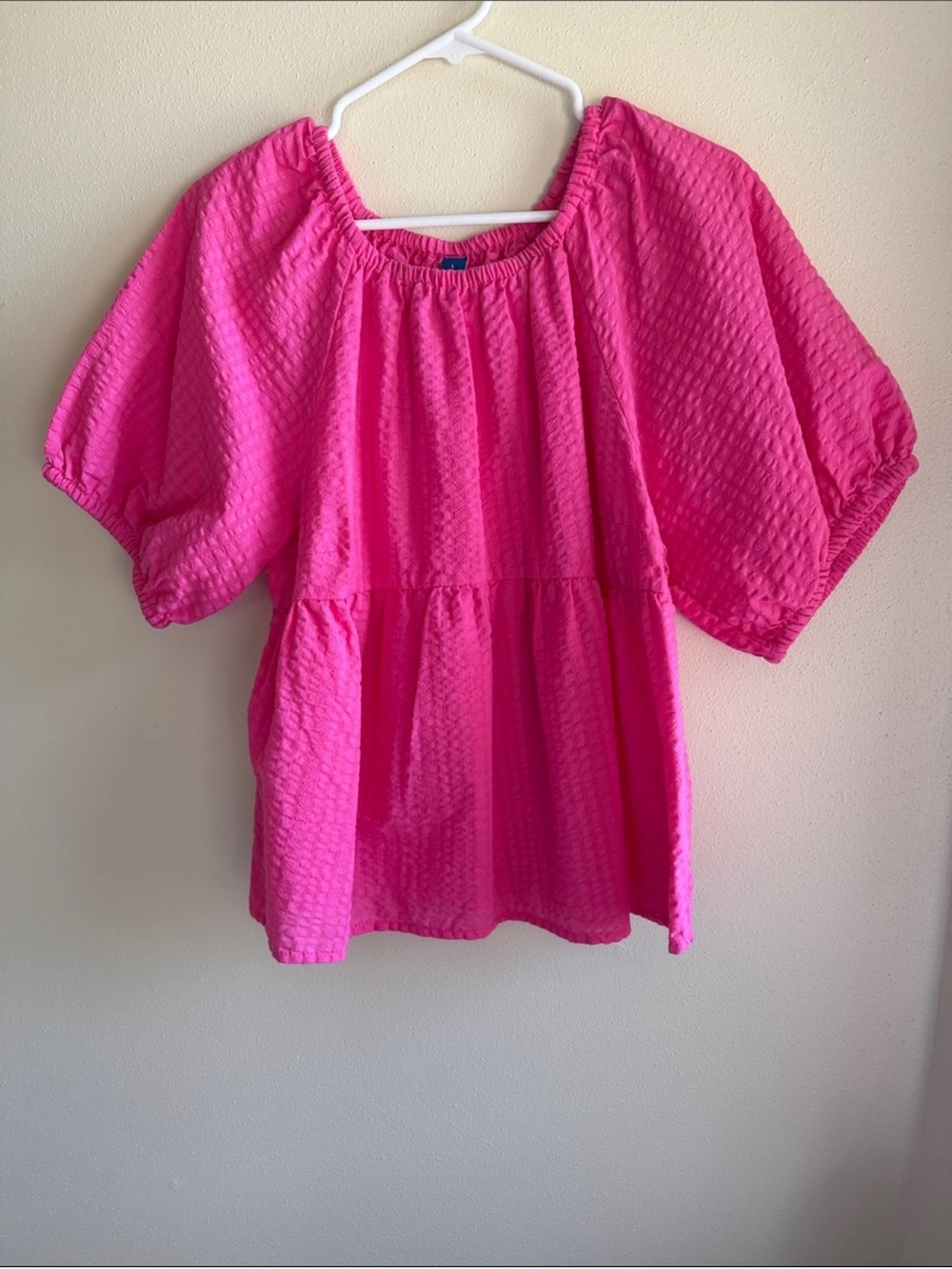 Old Navy Bright Pink Puff-Sleeve Peplum Tunic